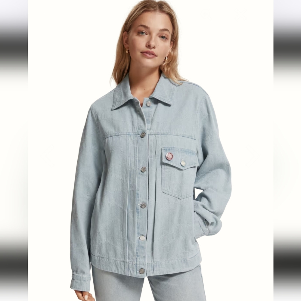 SCOTCH & SODA Denim Indigo Waves Jacquard Trucker Jacket